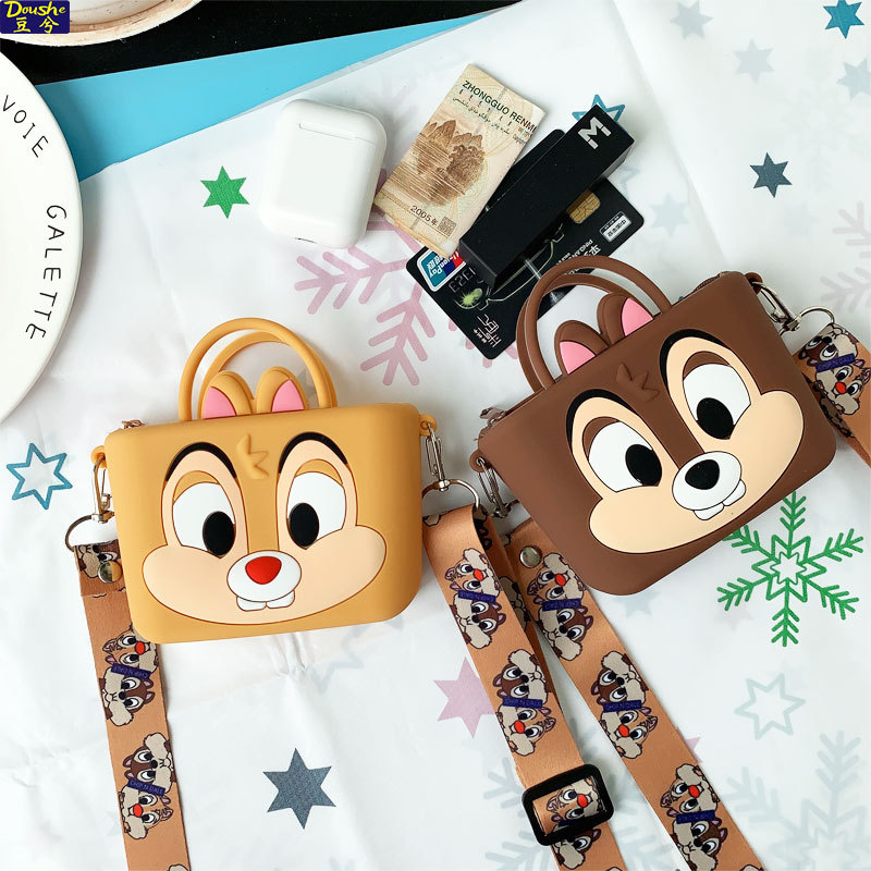 Cute cartoon silicone hand-held giddy Chinchilla children's change card bag girls makeup crossbody bag bag