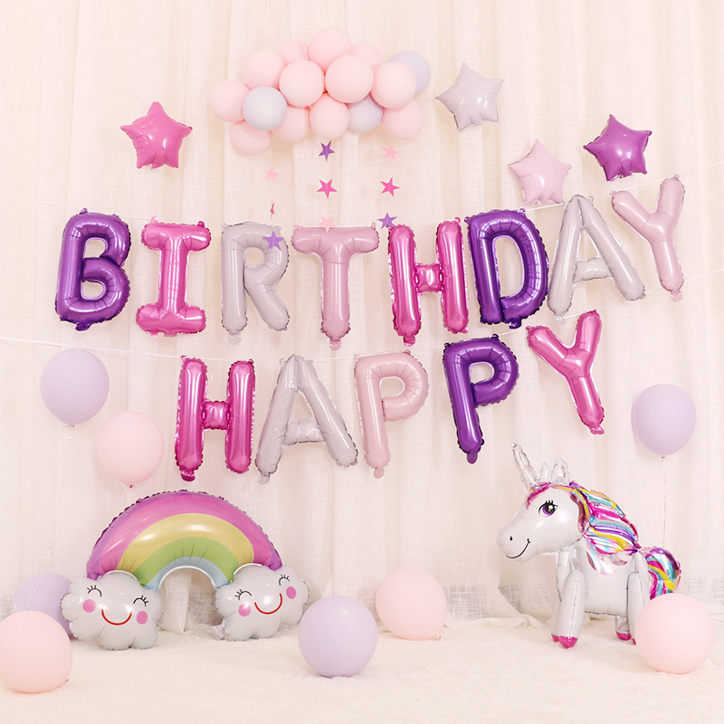 Cartoon birthday decoration Unicorn balloon set Children's first birthday party supplies balloon set wholesale