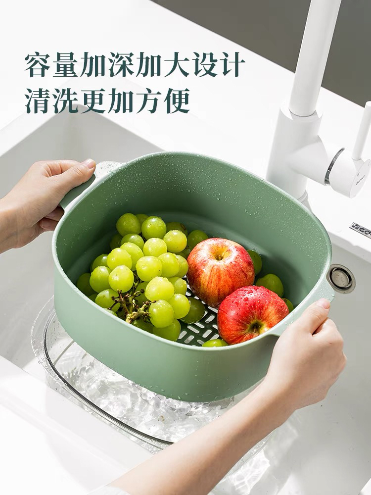 Double-layer vegetable washing basin, draining basket, kitchen household fruit and vegetable washing basin, storage basket, creative living room water filter basket, fruit plate Item Picture
