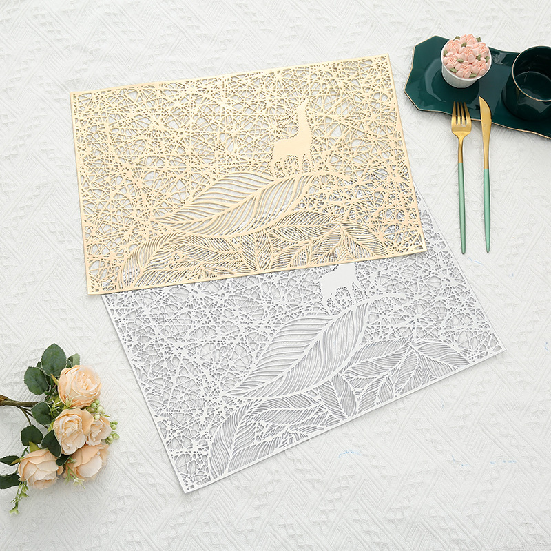 Wholesale of cross-border Nordic-style hollowed-out pvc rectangular Western placemats, home dining table anti-slip and heat-insulating MATS, coffee table MATS Specification drawing