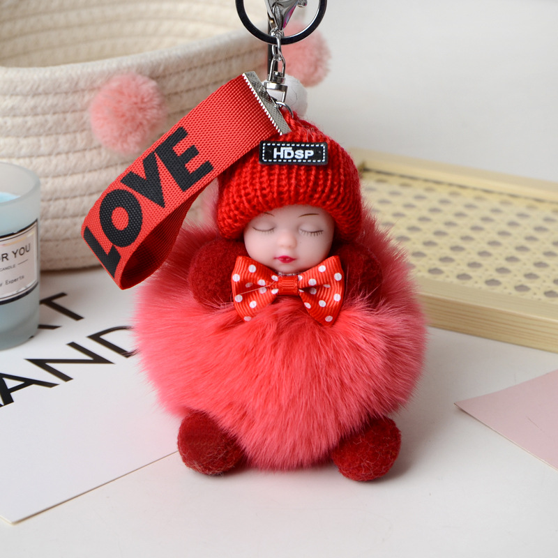 Wholesale fox hair ball sleep doll car key chain pendant female bag pendant doll machine plush doll