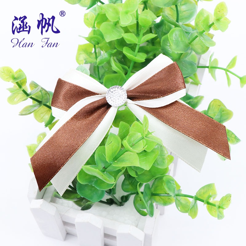 Double sticky beads bow ribbon polyester ribbon wedding decoration jewelry box hair clip headpiece