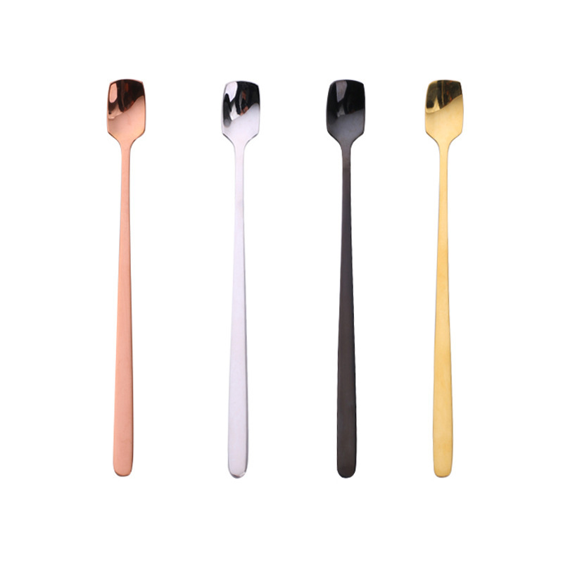 304 Stainless Steel Spoon Square Spoon Mixing Spoon Creative Long Handle Coffee Ice Spoon Honey Mug Matching Spoon Item Picture
