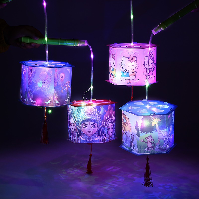 2022 New Lantern Festival hand-held cartoon Lantern children LED light luminous toys DIY flash children's toys