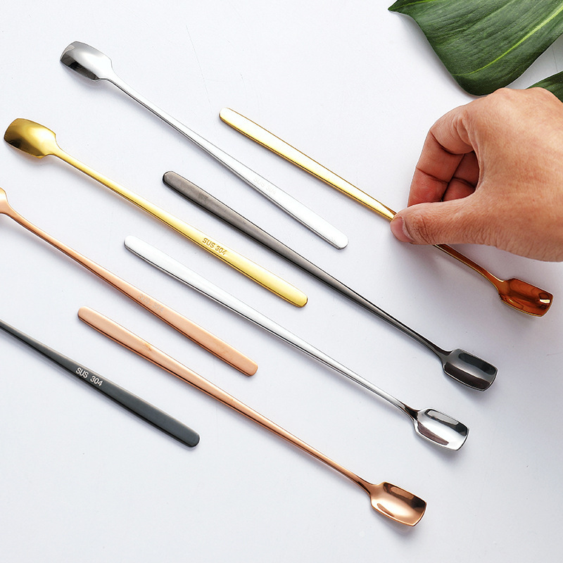 304 Stainless Steel Spoon Square Spoon Mixing Spoon Creative Long Handle Coffee Ice Spoon Honey Mug Matching Spoon Specification drawing
