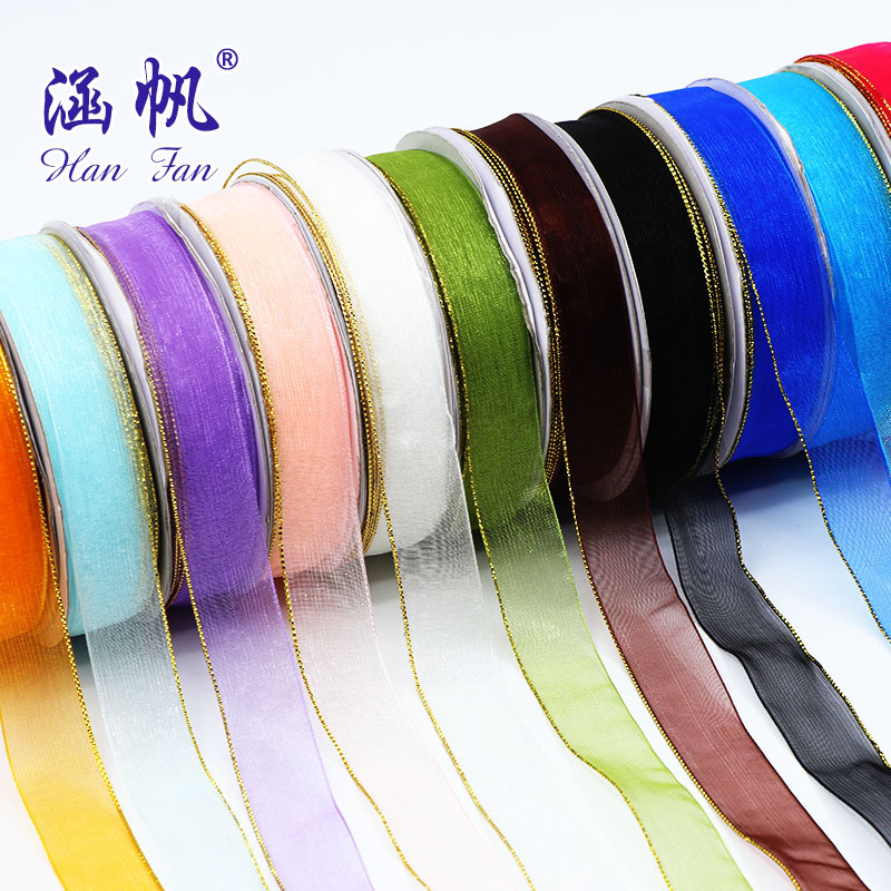 2cm color gilt-edged yarn with transparent ribbon wedding decoration DIY clothing accessories can be customized Specification drawing