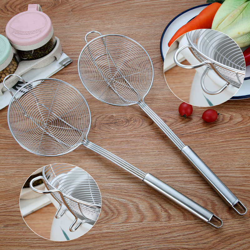 Stainless Steel Wire Slotted Spoon Household Kitchen Hot Pot Large Slotted Spoon Strainer Beef Hot Pot Double Hook Strainer Small Net Strainer