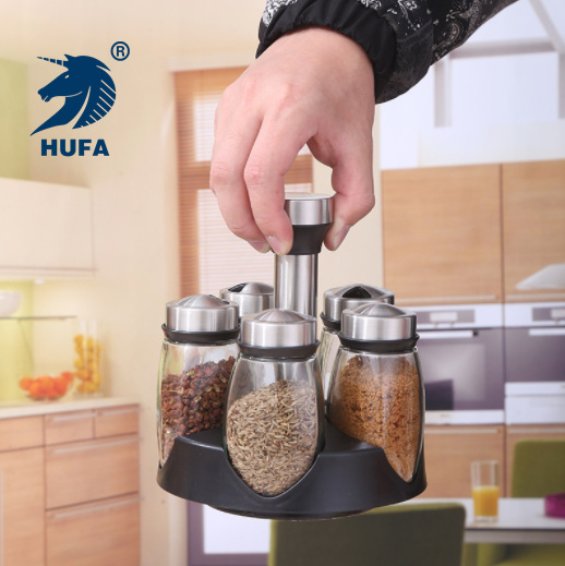 New style rotating storage rack base for seasoning jars, simple kitchen glass seasoning box set