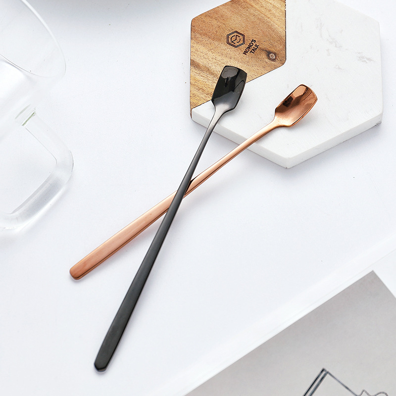 304 Stainless Steel Spoon Square Spoon Mixing Spoon Creative Long Handle Coffee Ice Spoon Honey Mug Matching Spoon details Picture
