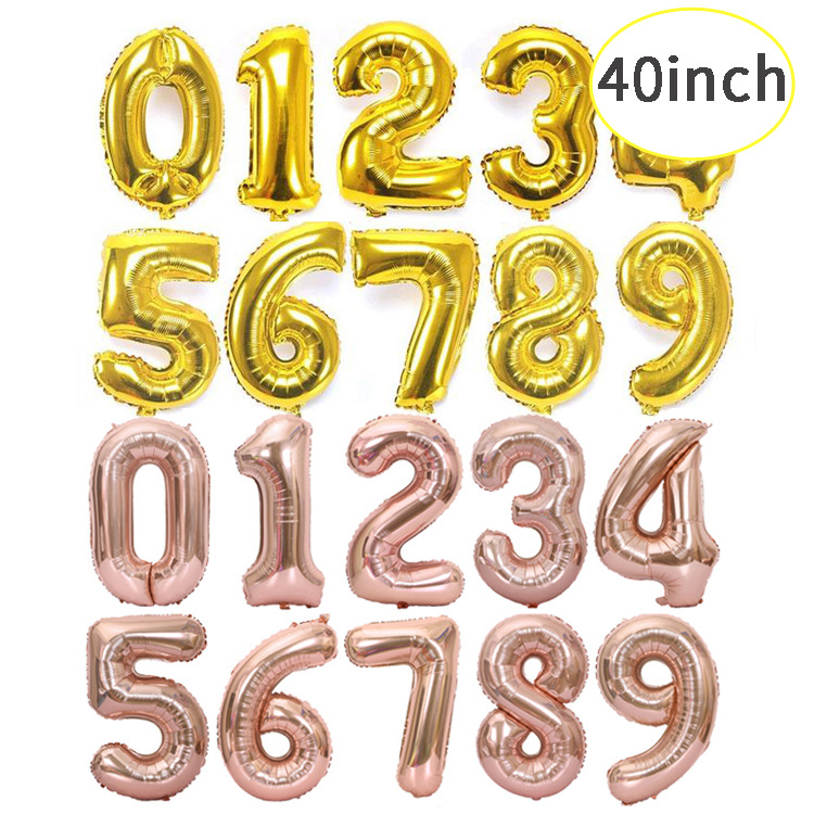 90cm large digital aluminum balloon 40 "gold silver rose gold birthday aluminum foil helium balloon wholesale