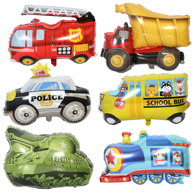 Train aluminum balloon baby birthday ornament car party ornament engineer tank fire engine balloon