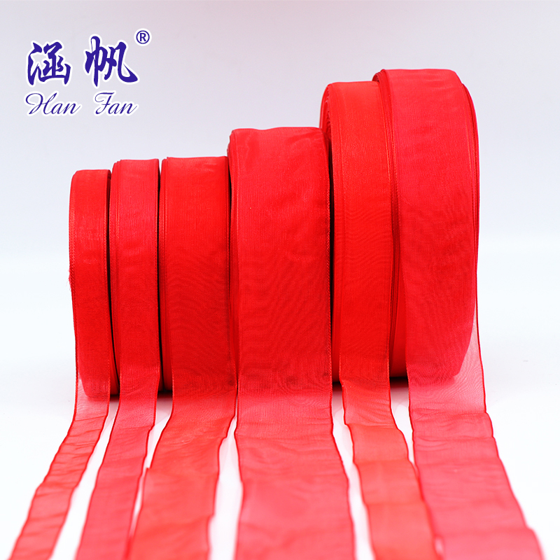 Red chunky snow yarn ribbon chiffon ribbon festive decoration bouquet packaging ribbon handmade hair accessories bow