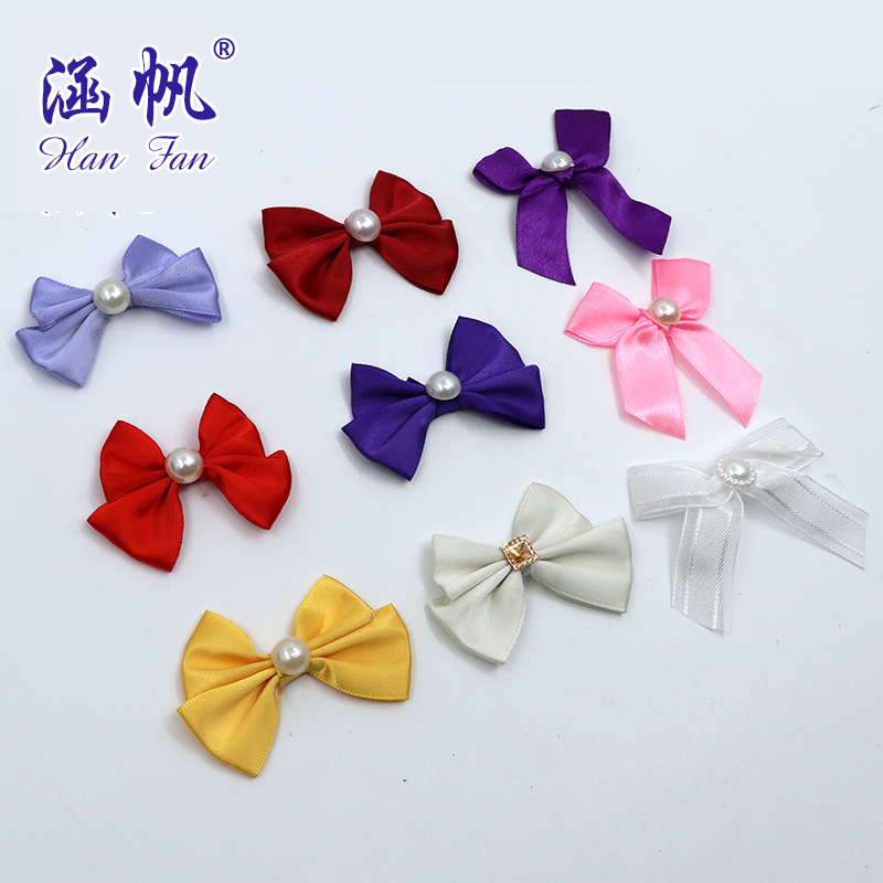Pearl swallowtail bow wedding candy box packaging bow, professional hand-knitted woven ribbon bow headwear Specification image