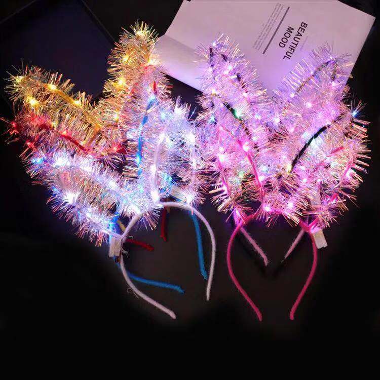 New luminous headdress golden silk rabbit ears 14 lamps luminous toys hair hoop temple fair stall night market manufacturers