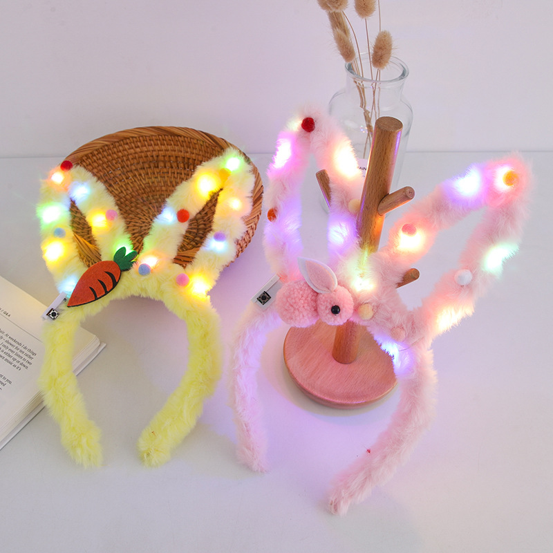 New creative shiny plush rabbit ears glowing hair band plush rabbit cat ears headband