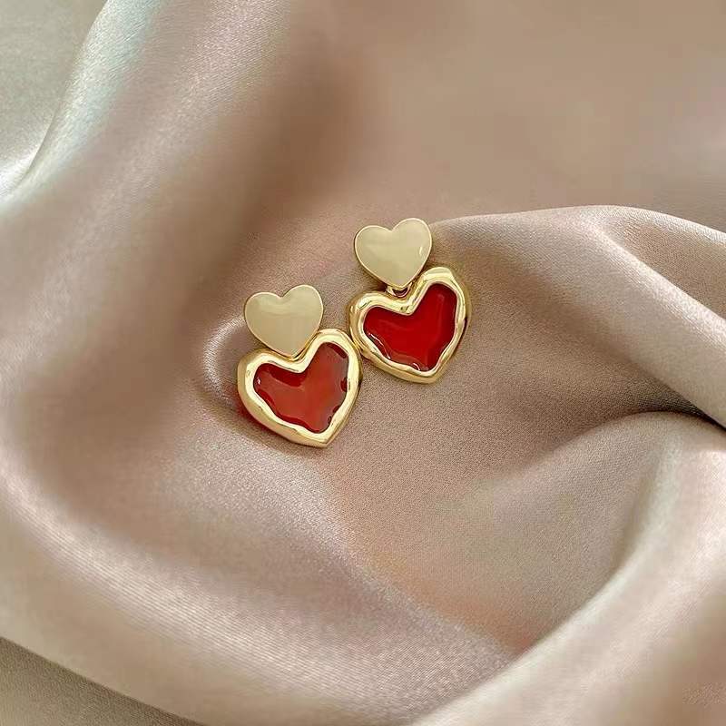 Acrylic double heart earrings for women simple and versatile temperament earrings in 2022 new fashion Korean advanced sense earrings