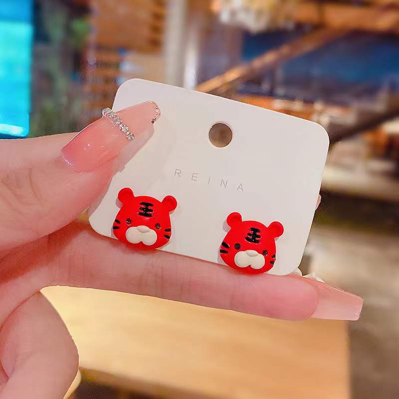 Red tiger-head earrings Chinese New Year happy Chinese New Year earrings in 2021