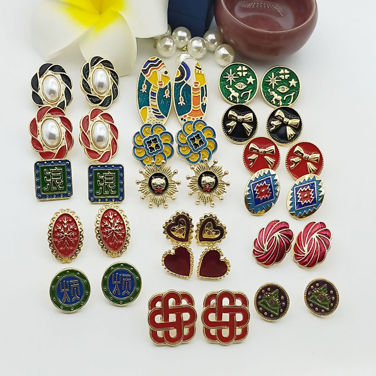 Enamel drop oil earrings Western vintage earrings enamel drop glaze Vintag French silver needle accessories Klein blue