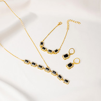 Luxury super sparkly Diamond Square Emerald Emerald Necklace Set yellow powder crystal bracelet earrings