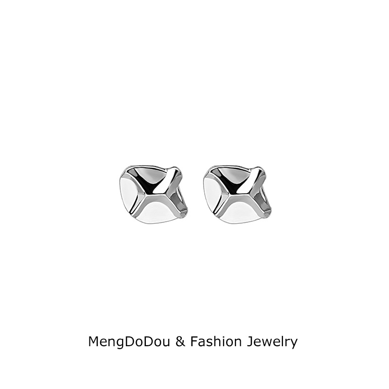 Silver needle irregular concave and convex surface lava stone earrings fashion simple personality square geometry cool wind earrings