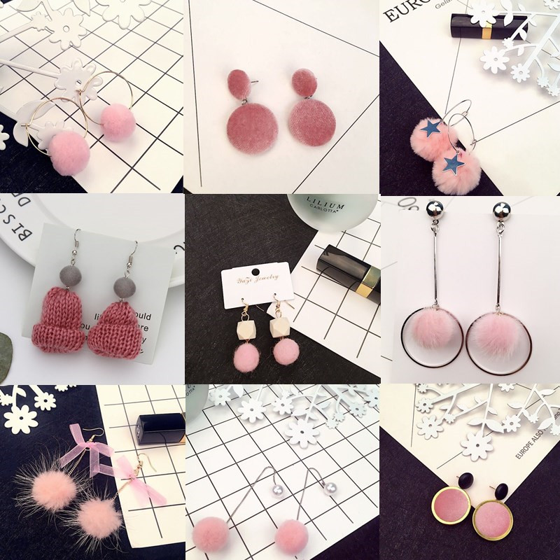 Korean version of the hot selling size of wool ball ear nail simple soft ball hard ball earrings multi-color ball wholesale