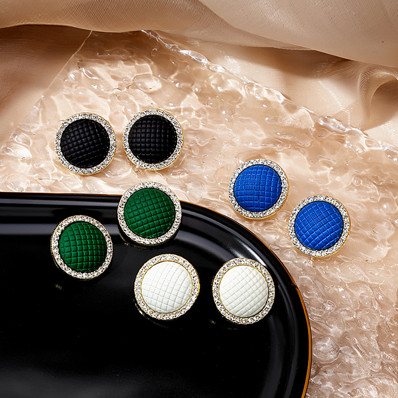 European and American exaggerated style candy color checker fabric covered earrings for women micro-inlaid zircon antique and elegant earrings