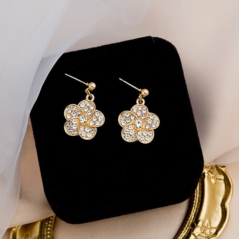 925 silver needle sweet diamond flower earrings Fresh delicate pink rhinestone flower earrings fashion earrings