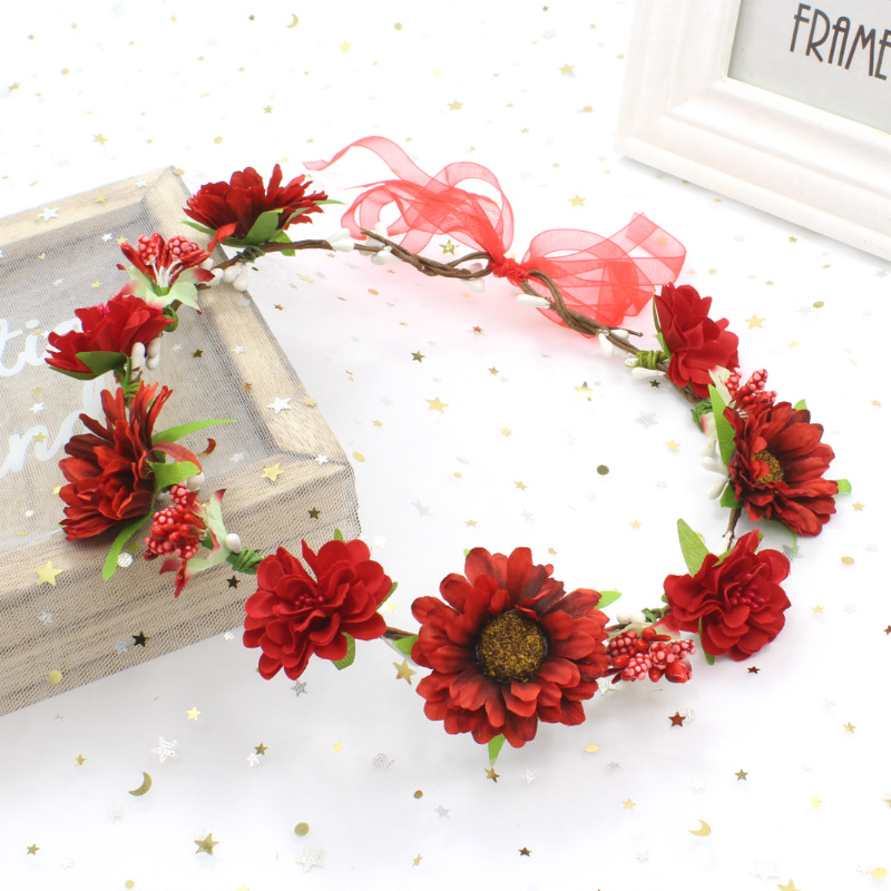 Cross border explosion Hawaii holiday wreath headdress bride bridesmaid simulation adjustable dry flower hair band wholesale