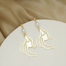South Korea Dongdaemun abstract face pearl earrings retro simple French girl silhouette earrings