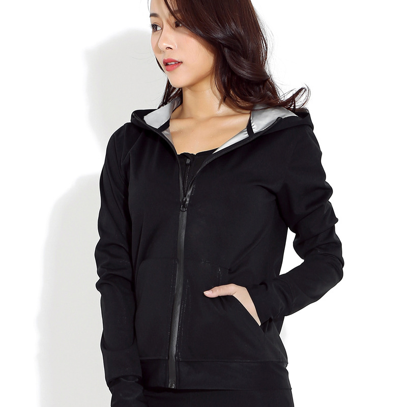 Cross border sweat suit Women hooded coat blazer black long sleeve zipper pocket training fitness suit women's large size