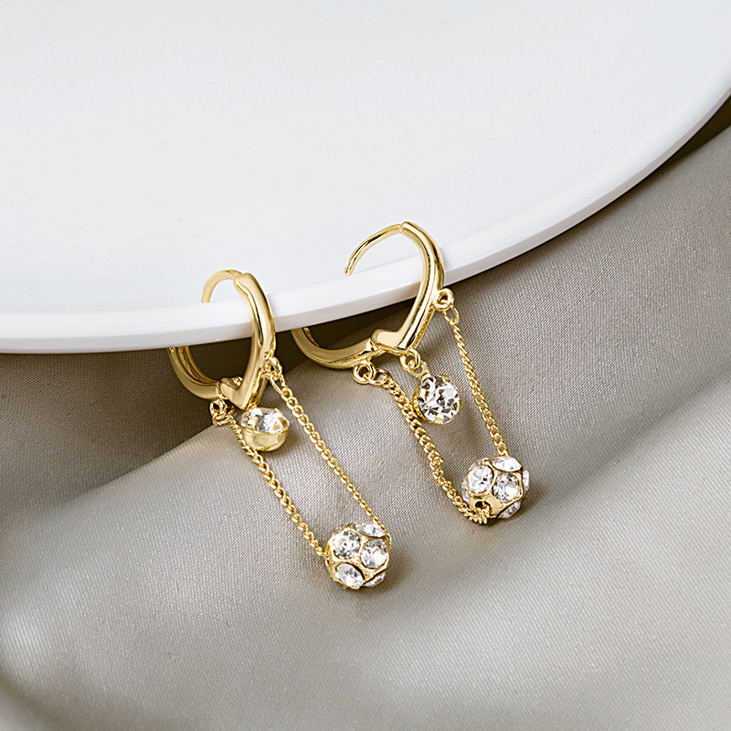 South Korea long love earring new diamond ball tassel love earring high-end expensive temperament girl earring