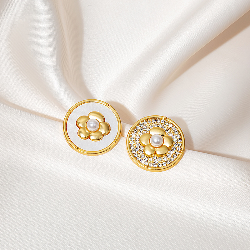 Silver needle retro camellia micro-inlaid zircon paint earrings Round metallic line stylish personality earrings