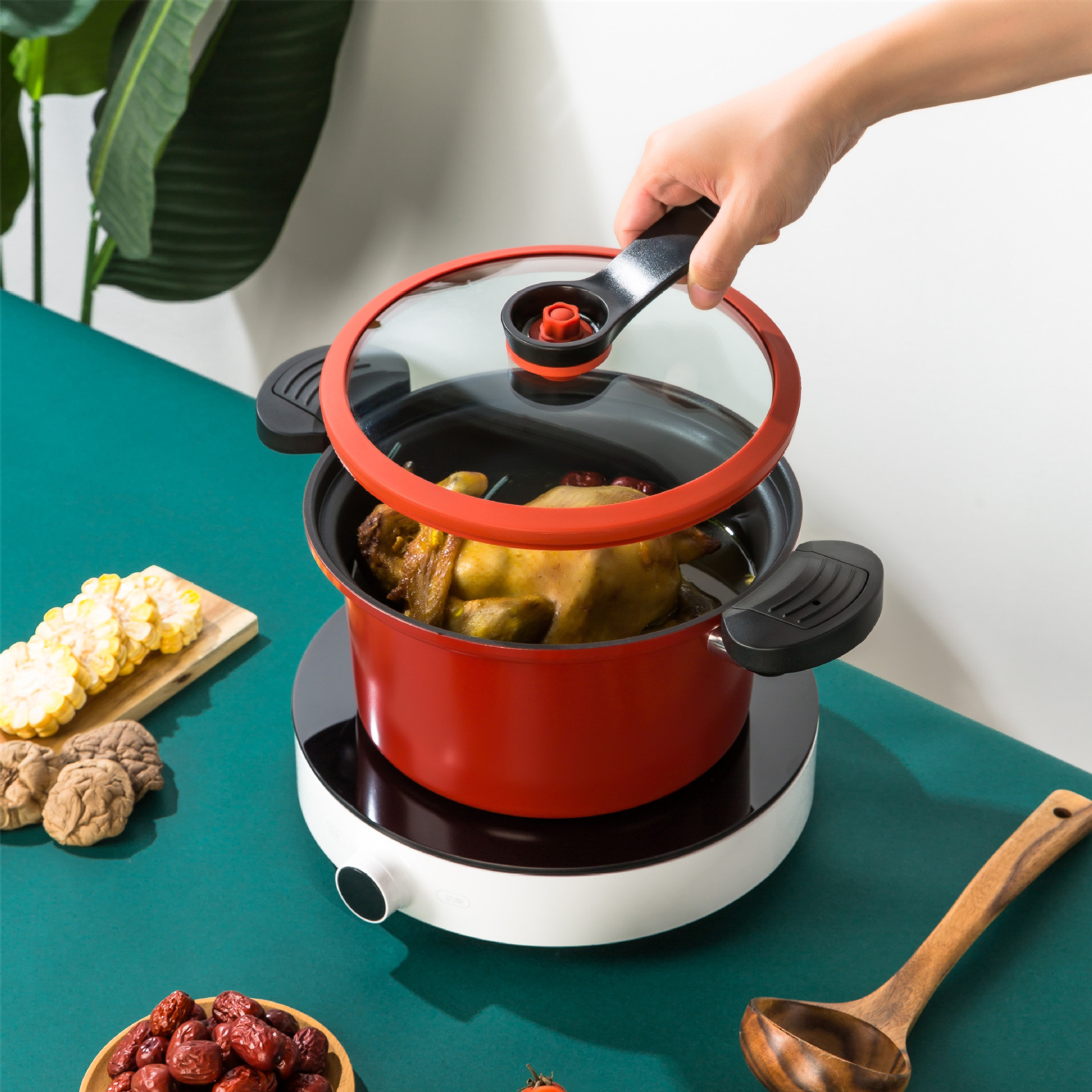 网红微压锅压力汤锅大容量炖锅6L不粘锅微商团购直播爆品厂家直销