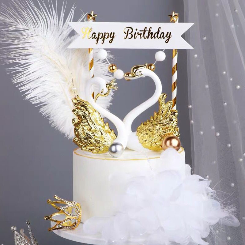 Electroplated Swan Flamingo cake decoration Crown King queen Couple Swan Baking dessert table figurine