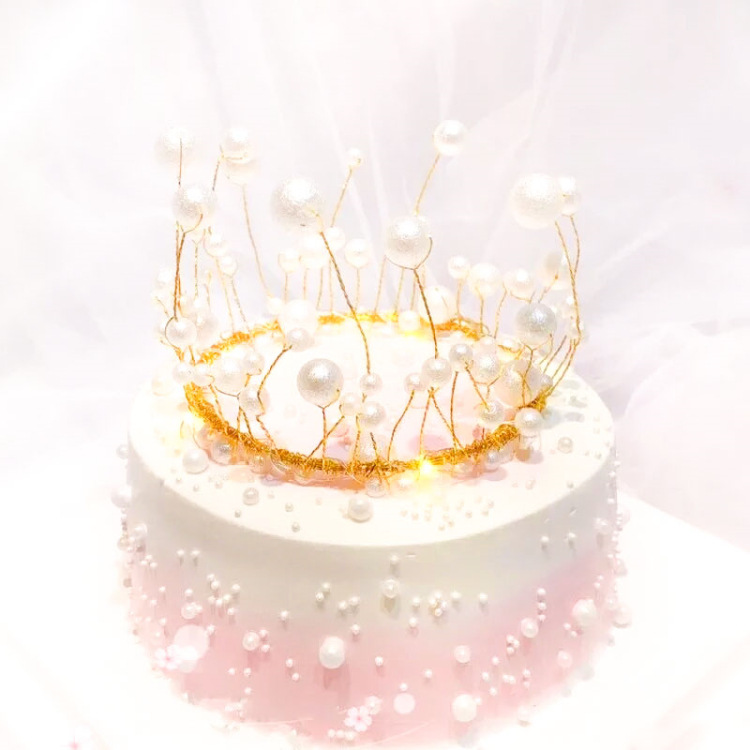 Pearl Crown seaweed alloy decoration seaweed birthday cake baking decoration BABY bridal tiara full round