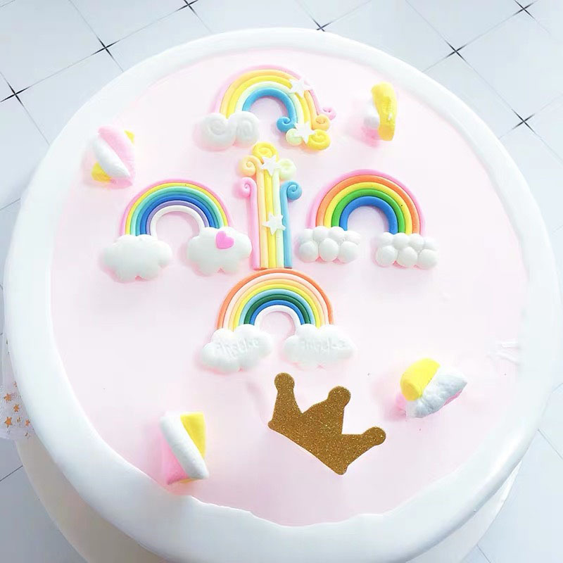 Baking cake soft glue rainbow decoration star candy color holiday birthday scene material single side large