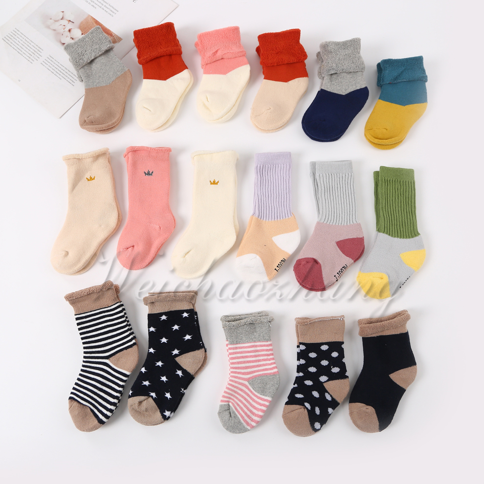 Multi-color combed combed cotton socks for infants and children, boys and girls, autumn and winter stockings