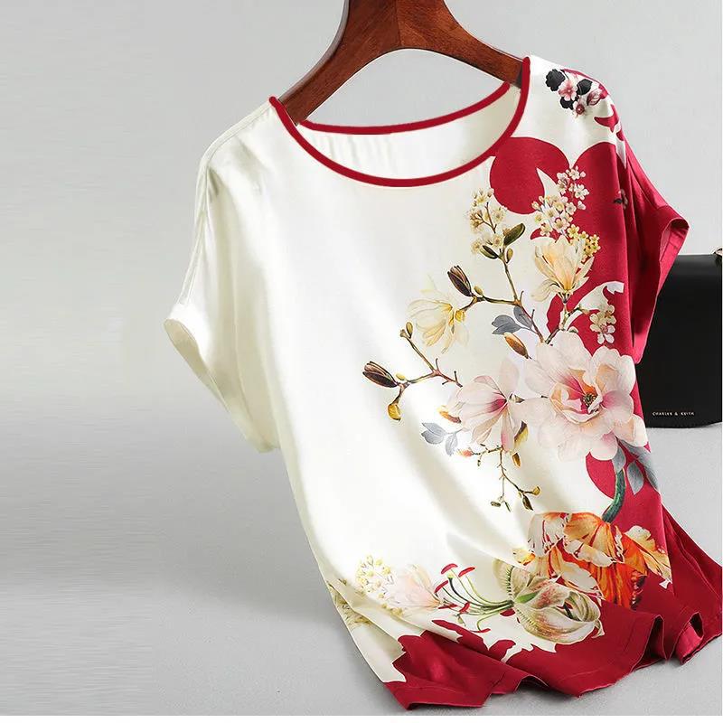 Wholesale of 2022 new Ice Silk positioning printed Mom's wear summer short-sleeved plus-size women's T-shirts for women details Picture