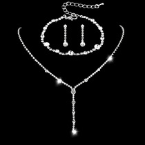 Simple water diamond earrings necklace bracelet 3 sets wedding accessories necklace silver jewelry
