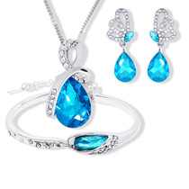 Cross-border selling crystal jewelry set Angel tear drop necklace + earrings + bracelet 3 sets
