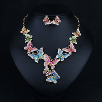European and American exaggerated clavicle chain decorative necklace earrings two sets of butterfly set diamond national style dinner accessories