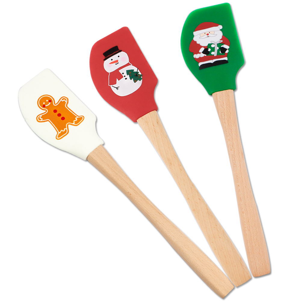 Custom beech wood handle cream spatula baking Christmas silicone spatula screen printing pad printing heat transfer silicone spatula thumbnail