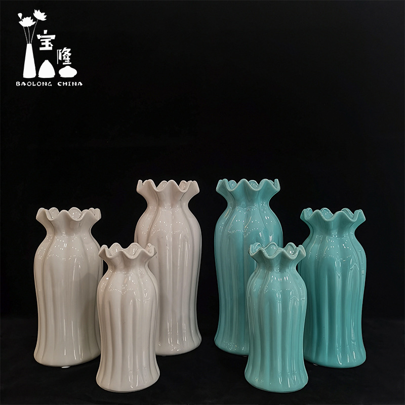 Modern simple INS wind ceramic vase home living room dolomite three sets of ceramic vases for cross-border