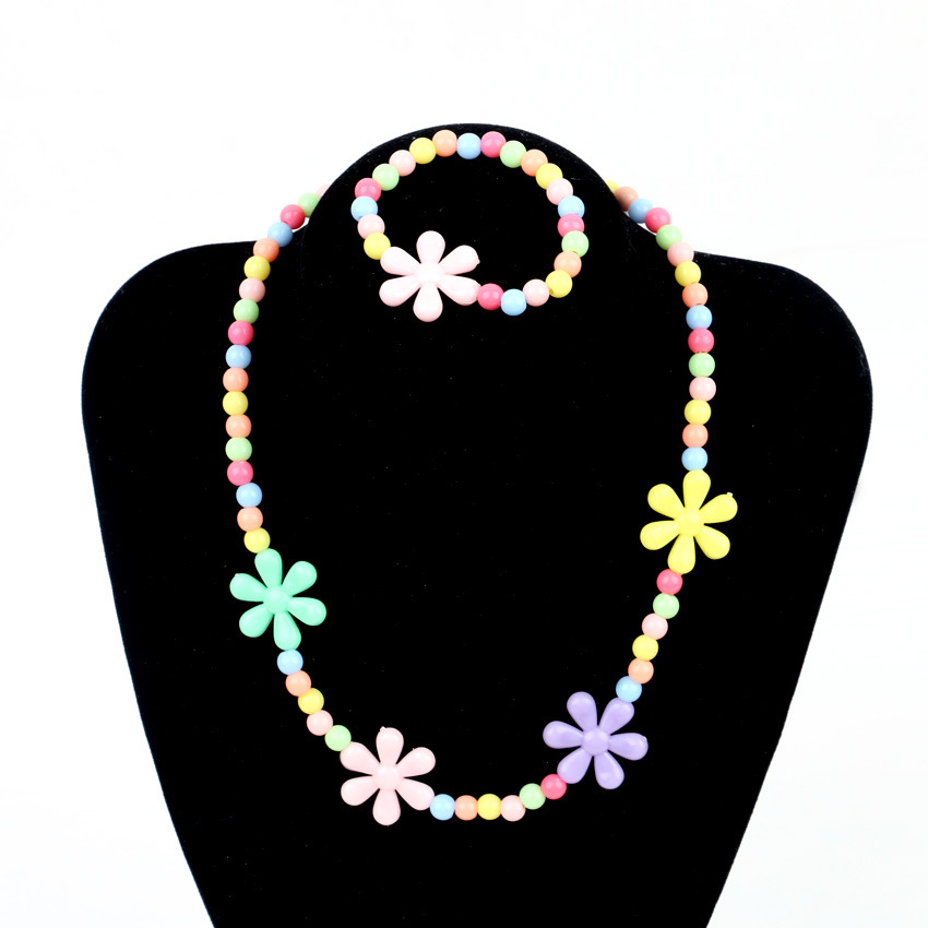 Hot selling children necklace two sets of spring beaded flower necklace bracelet children accessories wholesale