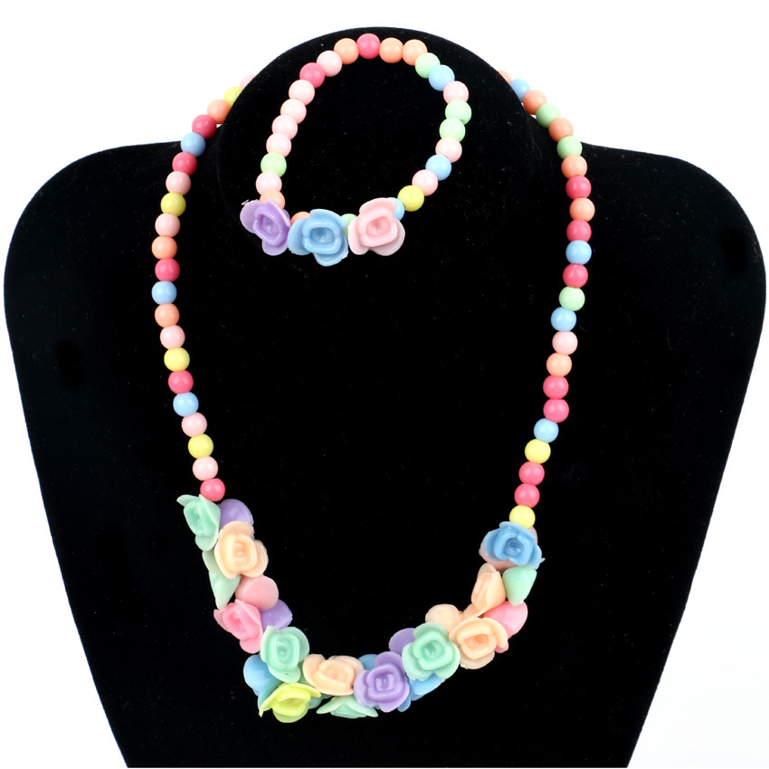 New fashion jelly color rose children necklace bracelet two sets of children necklace accessories wholesale