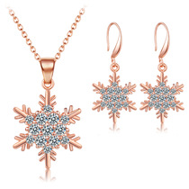 Christmas gift snowflake zircon necklace earrings jewelry set European and American new gem jewelry two sets
