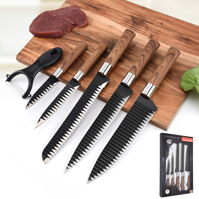 Gift wood grain handle black tie grain white mouth 5 knife with planer kitchen carving knife Chef knife with planer cover knife for use