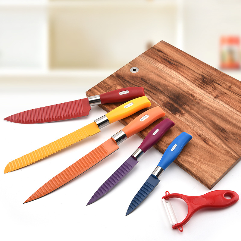 Household stainless steel color tie 6-piece knife set kitchen knife set 6-piece printable logo tool set