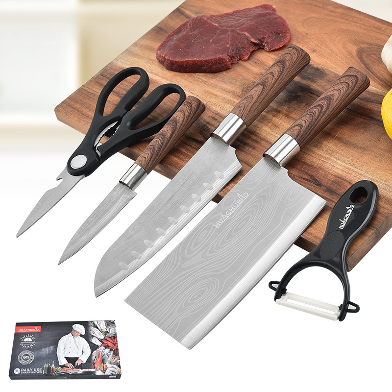 Manufacturer wholesale Yangjiang Damascus laser pattern set knife kitchen knife five sets of gift tool set