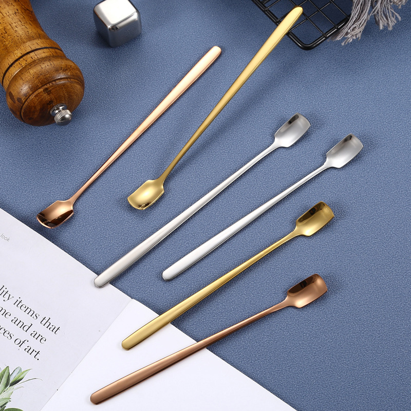 Factory 304 Stainless Steel Coffee Spoon Dessert Spoon Golden Spoon Cutlery Mug Spoon Mixing Long-Handled Ice Spoon Specification drawing